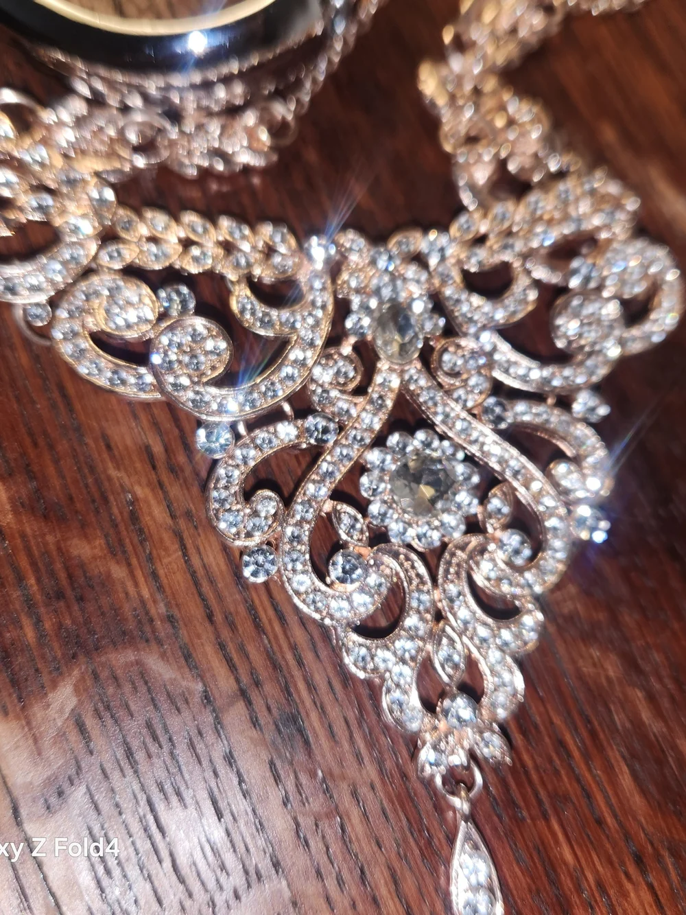 Crystal Filigree Statement Necklace with Gold-Tone Yellow Enamel Clamp Watch